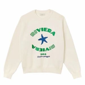 Sandro White Sweater with Blue and Green Accents